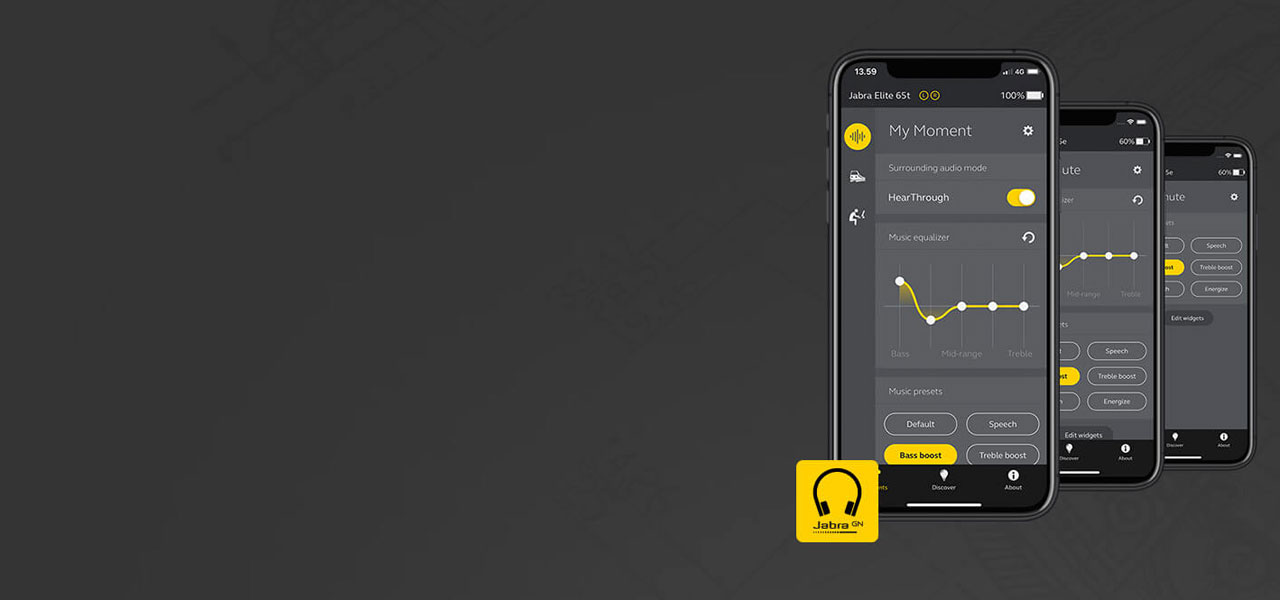Three phones, one in front of another, running the Sound+ app